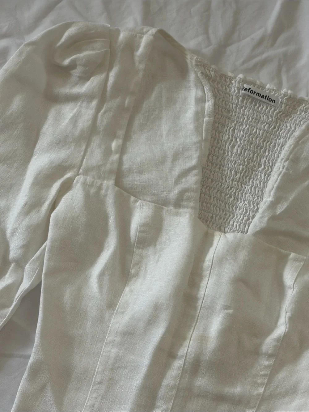 Reformation Cacio Puff-Sleeve Square-Neck Linen Top